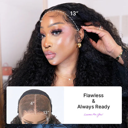 PreMax 180% / 250% Density Water Wave Glueless Flexi-Fit Drawstring 13x4 Frontal Lace Fluffy Curly Wig Pre-Cut Lace