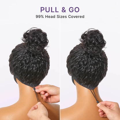 PreMax 180% / 250% Density Water Wave Glueless Flexi-Fit Drawstring 13x4 Frontal Lace Fluffy Curly Wig Pre-Cut Lace